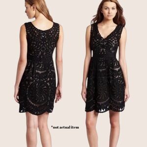 🖤 BARASCHI ANTHROPOLOGIE 100% SILK SHEER EMBROIDERED CROCHET V-NECK DRESS SZ 6